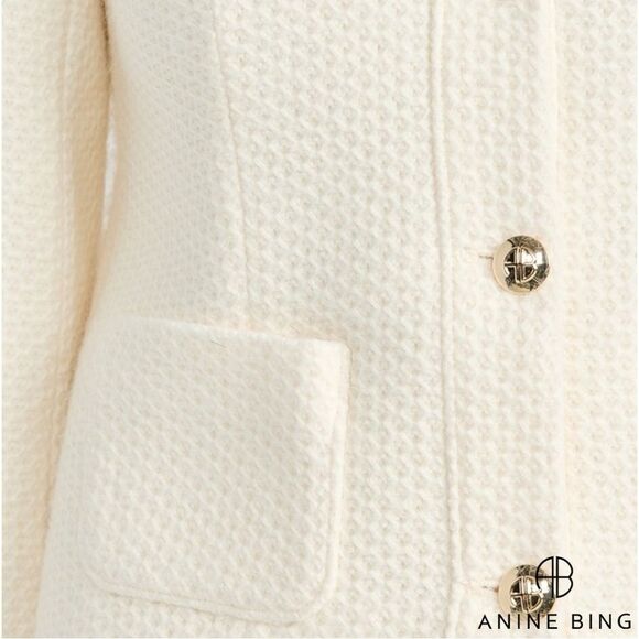 Anine Bing **NWT** Anitta V Neck Woven Jacket in Ivory / White / Cream - Picture 6 of 16